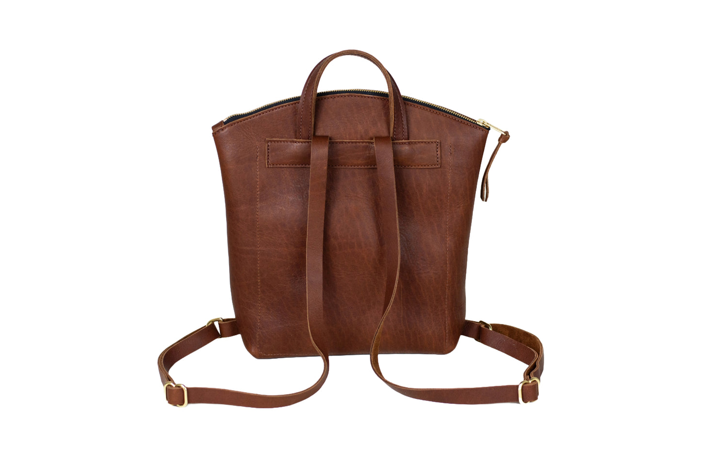 The Brooklyn Backpack features a leather handle on top and adjustable back straps.
