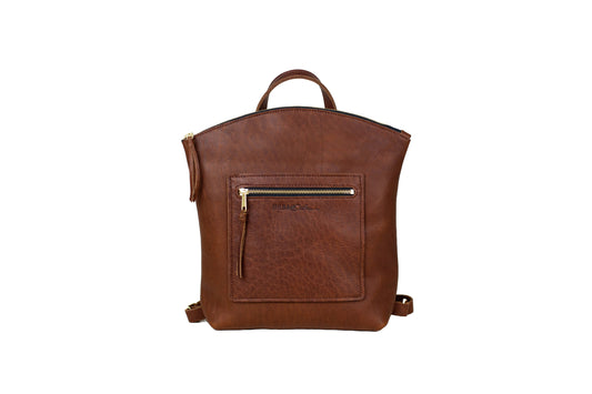 A front view of the Brooklyn Backpack in Cognac.