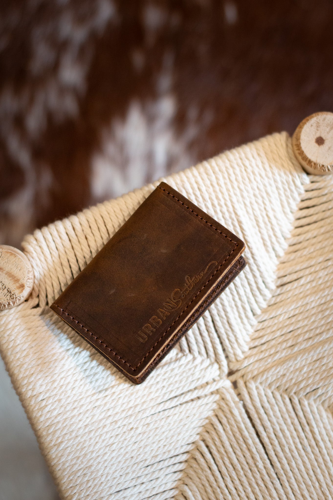 The Urban Southern handcrafted leather Bifold Card Wallet in Rustic Brown.