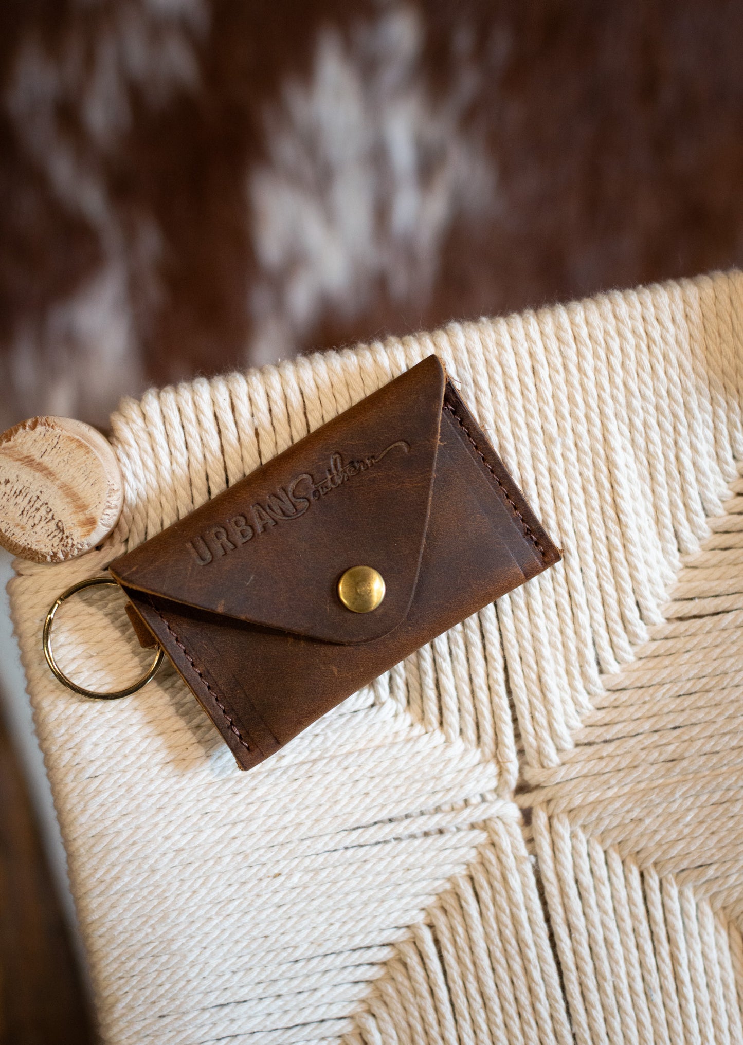 The Urban Southern handcrafted leather Keychain Coin Purse in Rustic Brown.