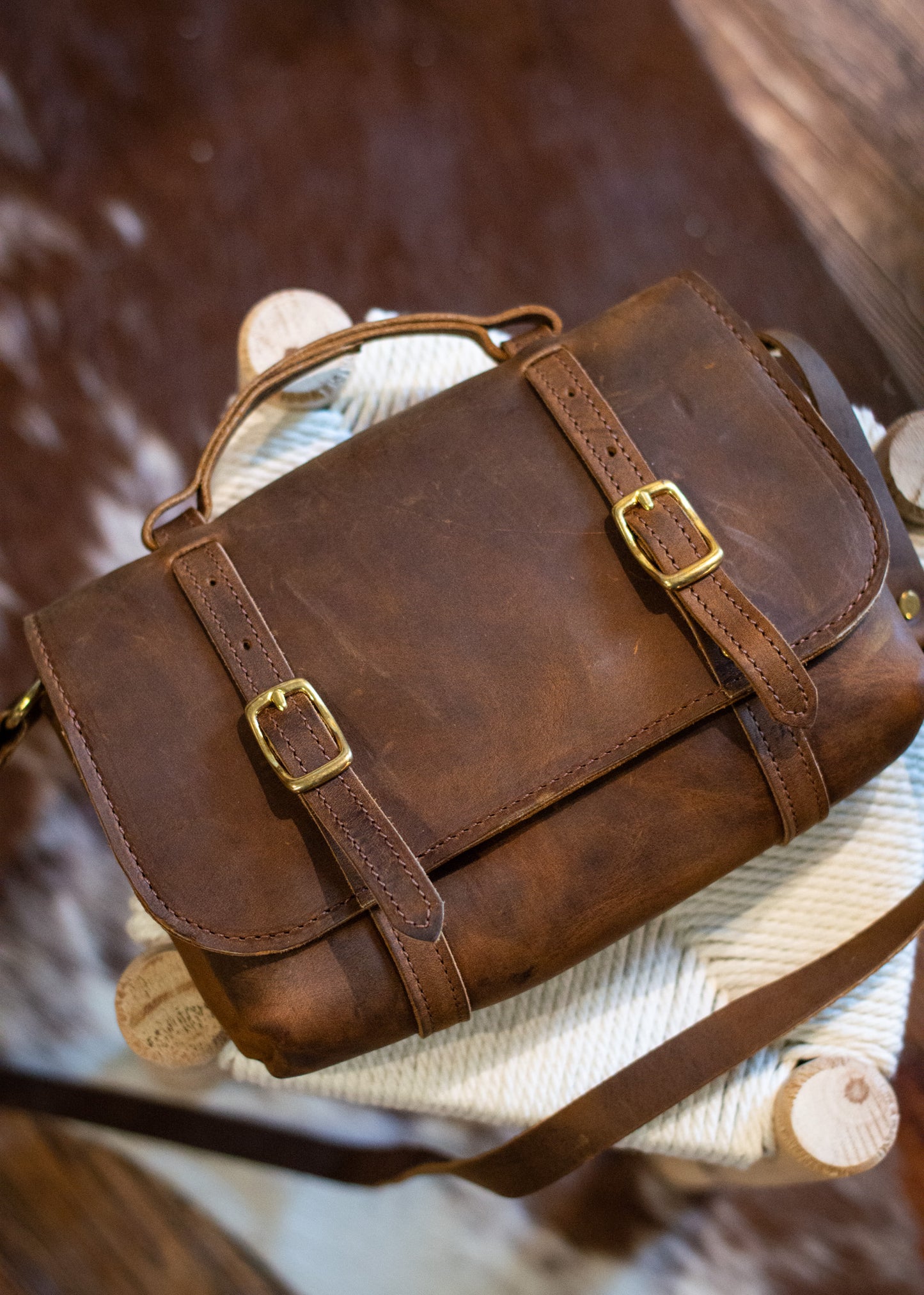 Handmade Leather Carriage Crossbody in Rustic Brown
