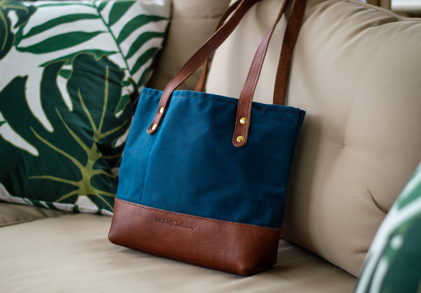 The Urban Southern logo is engraved on the Mini Canvas Tote.