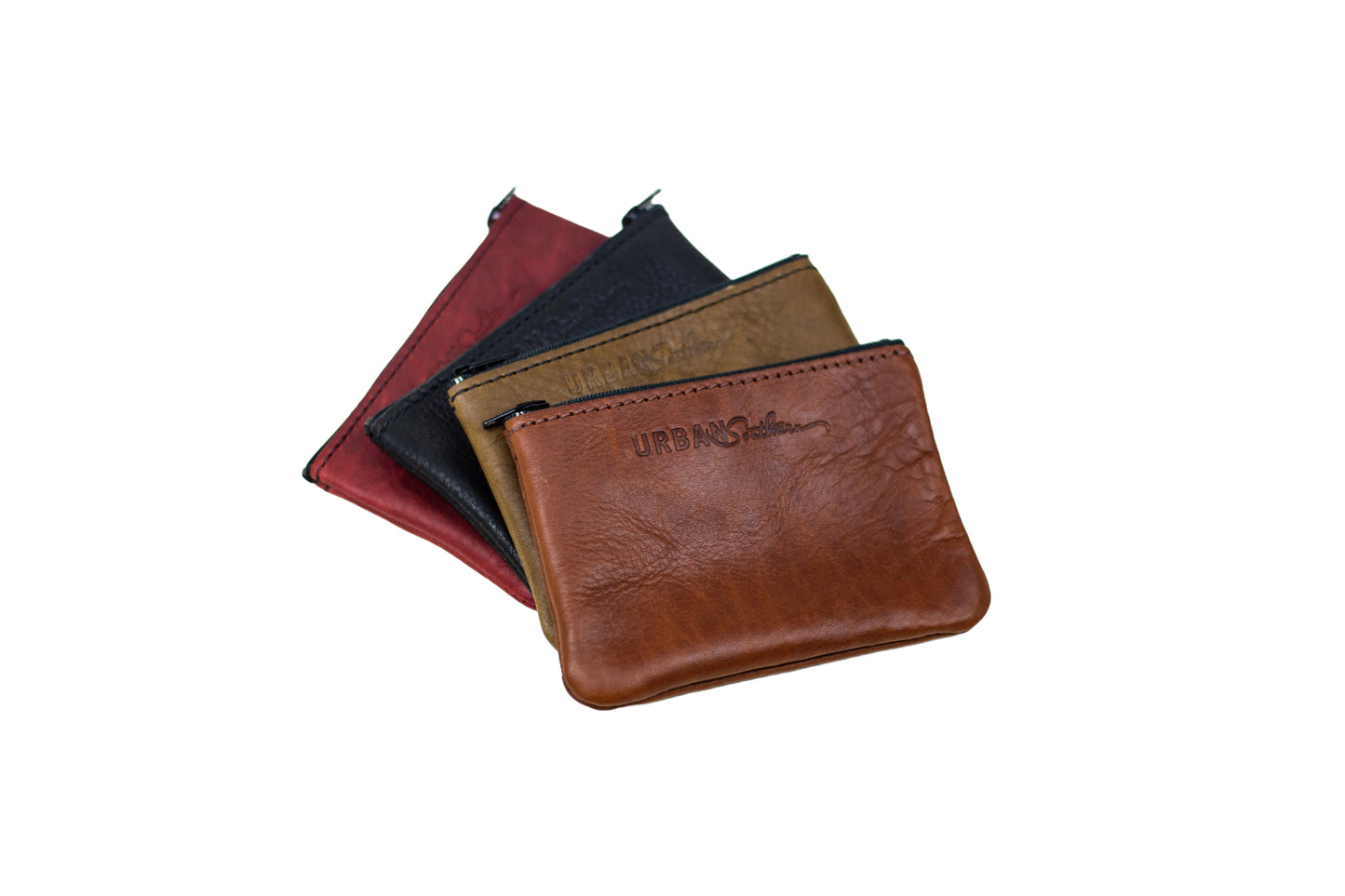 The Zipper Pouches are shown in an array of colors.
