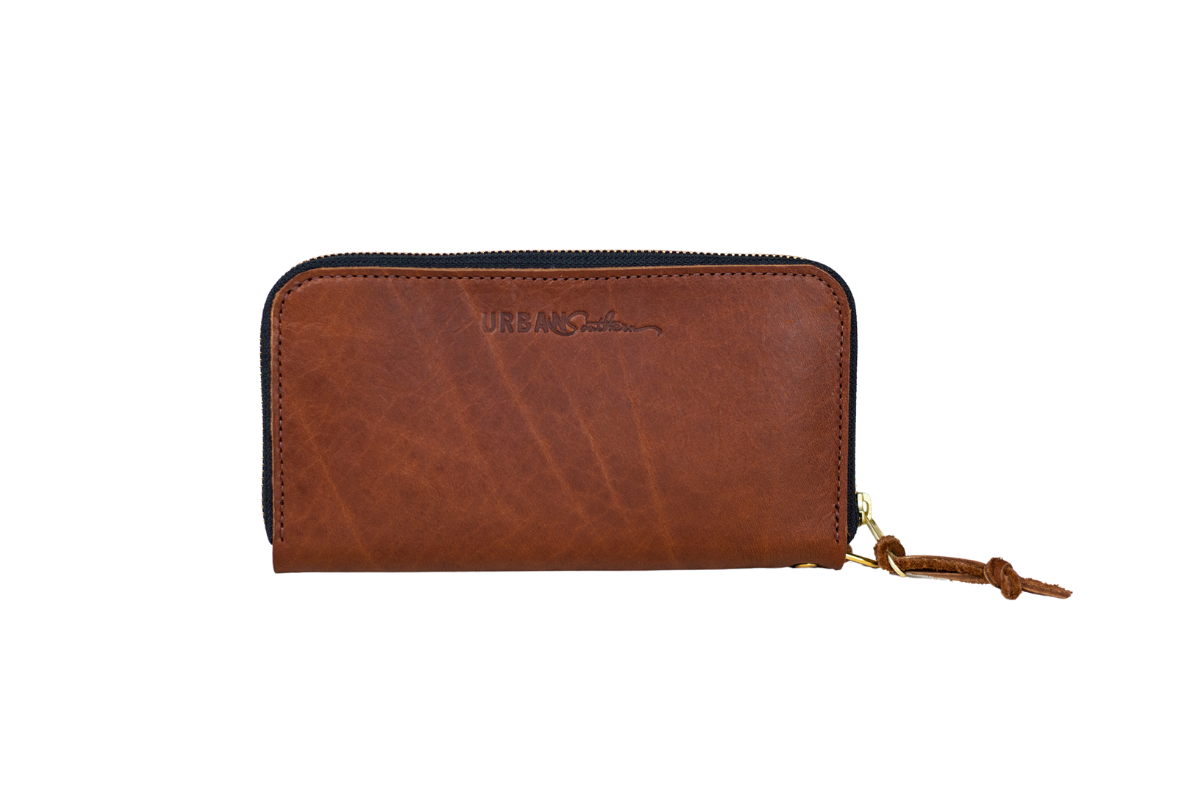 Close up details of the front of the Urban Zipper Wallet.