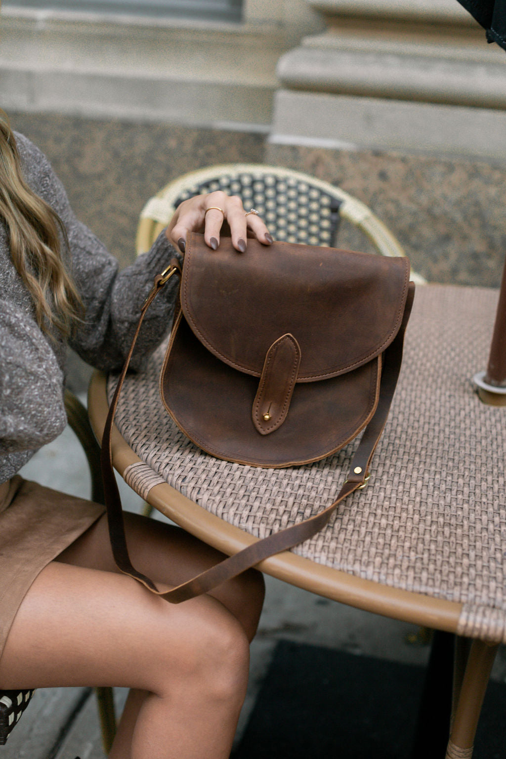 The Urban Southern handcrafted leather Heritage Saddlebag in Rustic Brown.