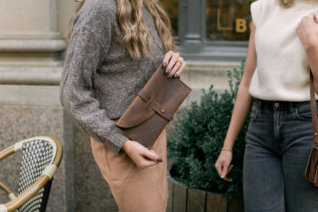The Urban Southern handcrafted leather 5th Avenue Clutch in Rustic Brown.