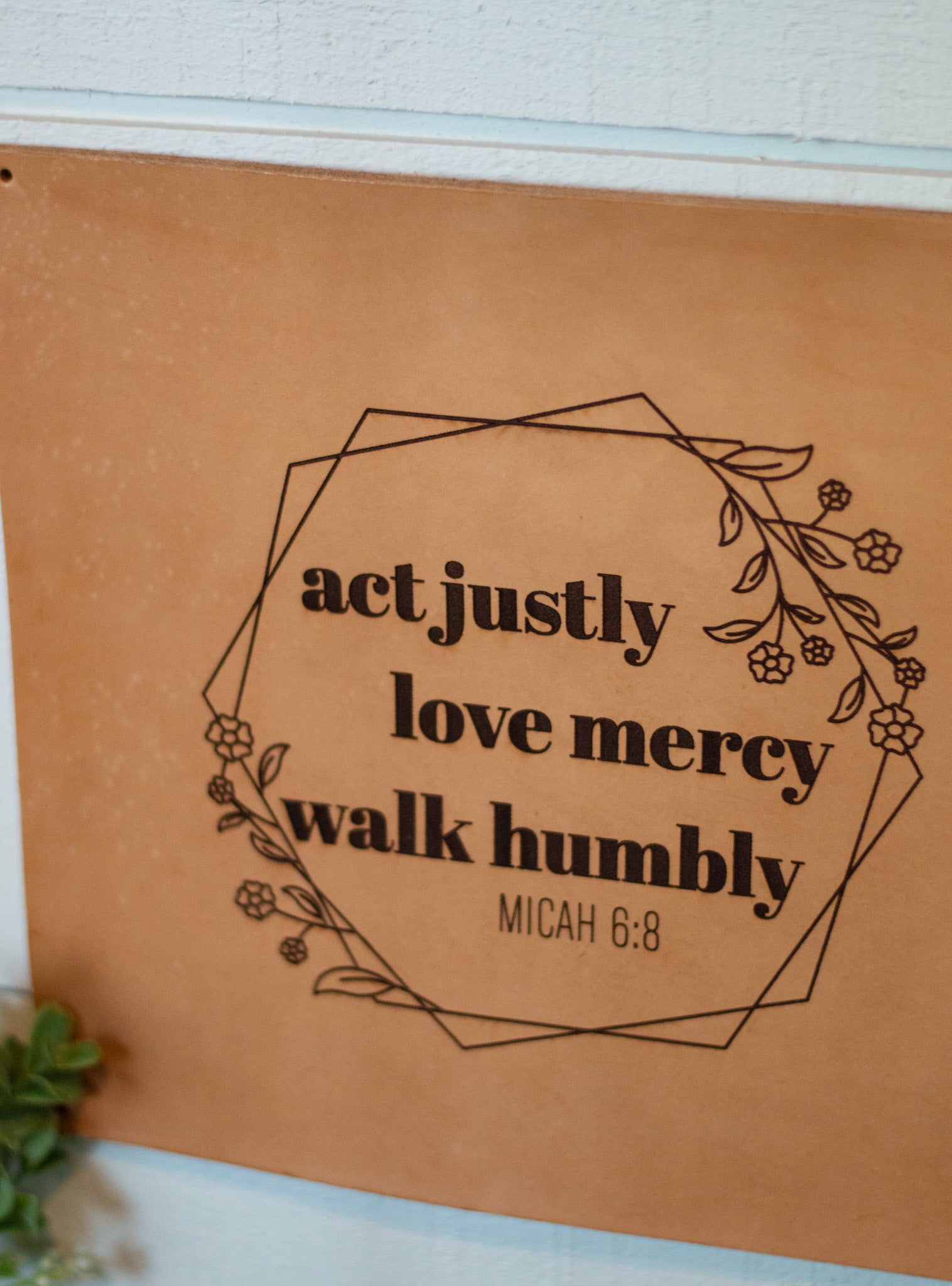 Close up of leather sign