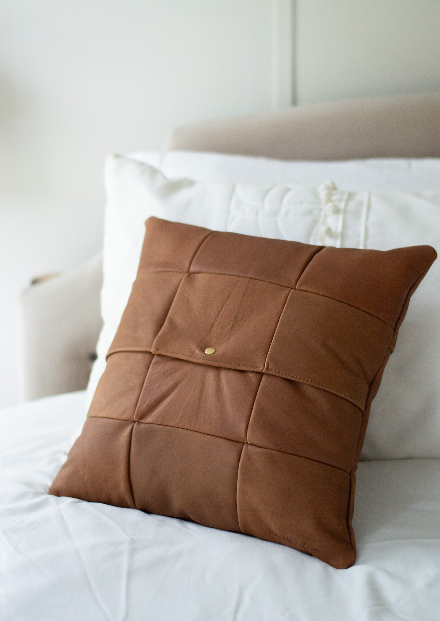 The Urban Southern handcrafted leather Large Leather Pillow is the perfect decorative pillow for beds.