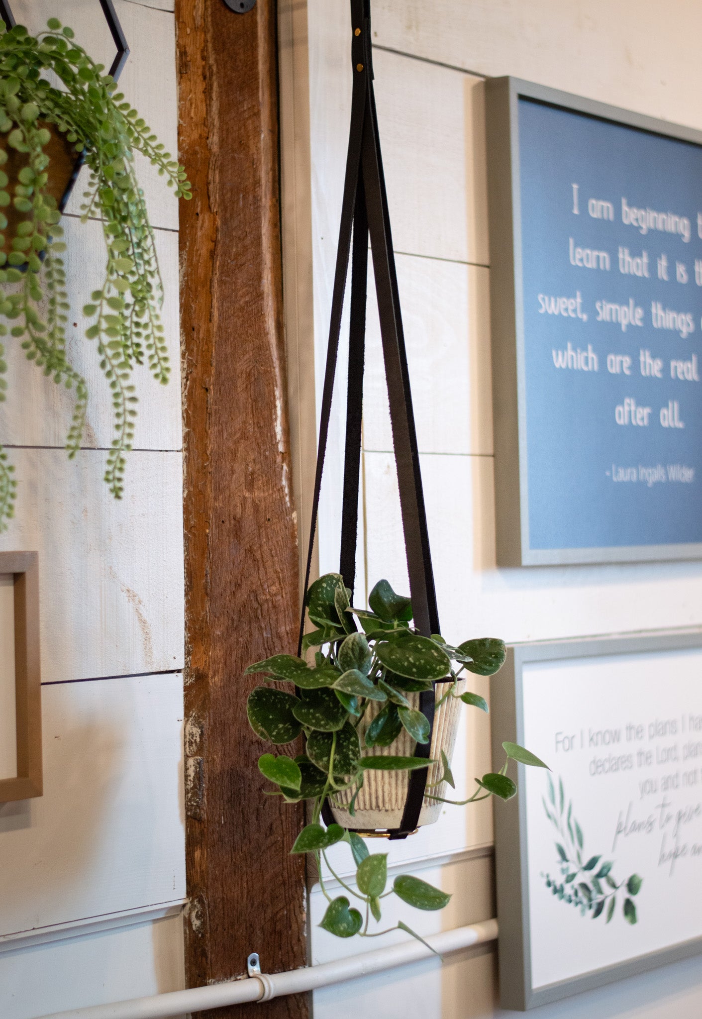 The Urban Southern handcrafted leather Plant Hanger in Black.