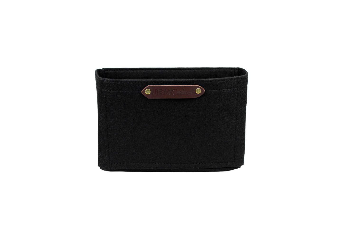 The Mini Tote Insert, featuring 4 interior pockets & a cup holder. With the Urban Southern logo front and center on a full-grain leather patch.