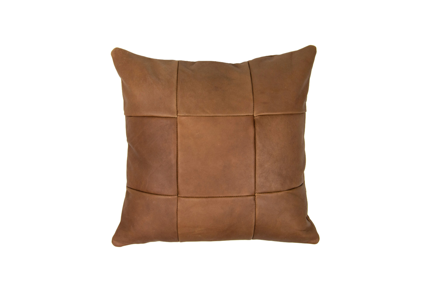 The Urban Southern handcrafted leather Large Leather Pillow features a three-by-three grid design and includes a 100% virgin fiber pillow insert.