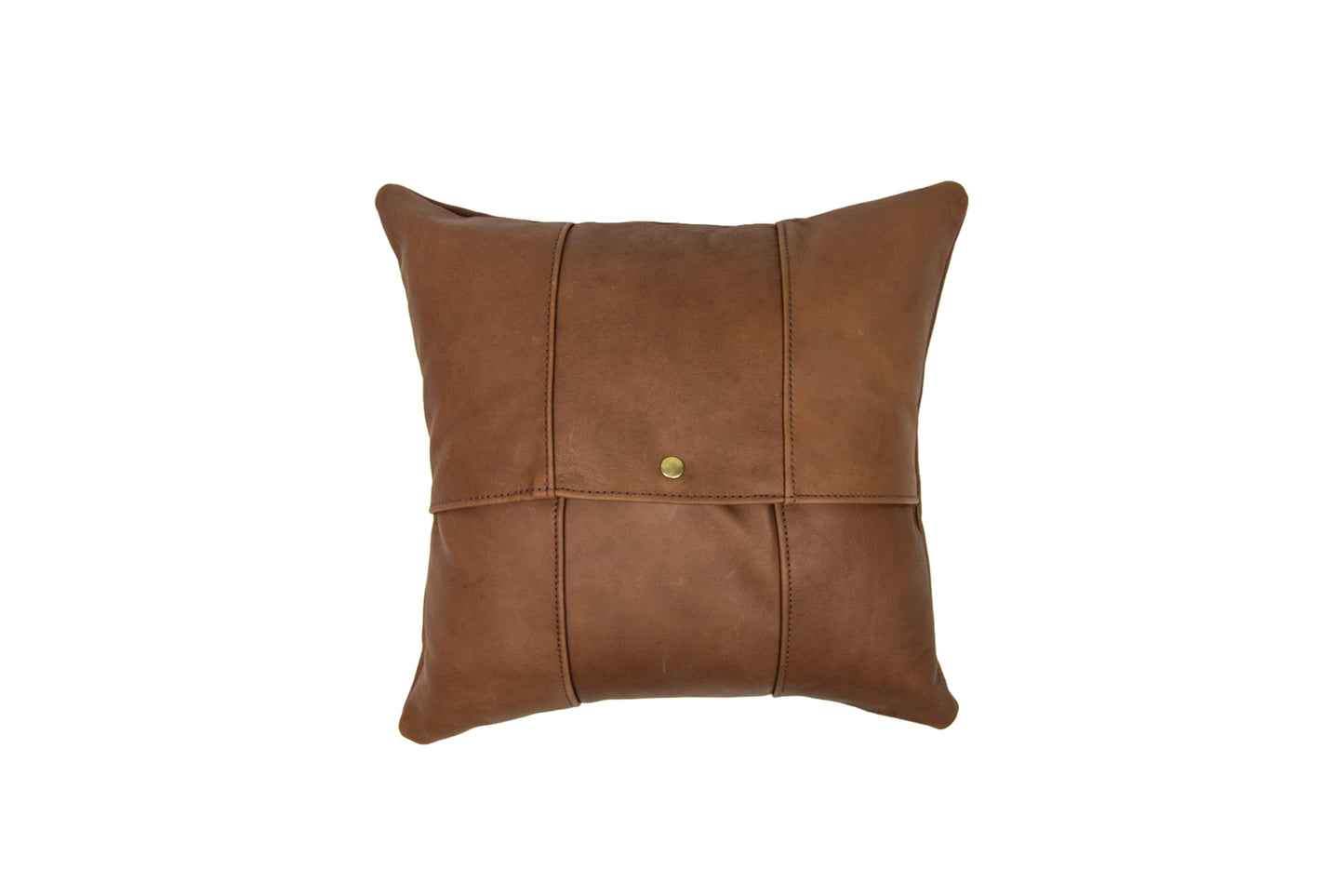 The back of the Small Leather Pillow features a brass snap closure.