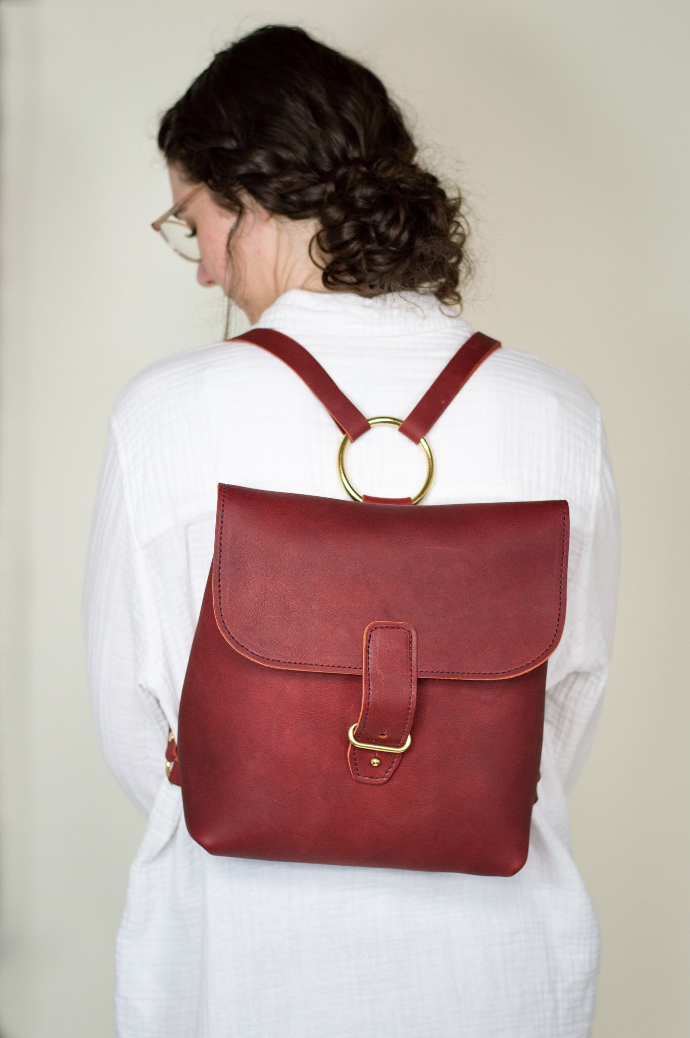 The Urban Southern handcrafted leather Monterey Backpack in Merlot.