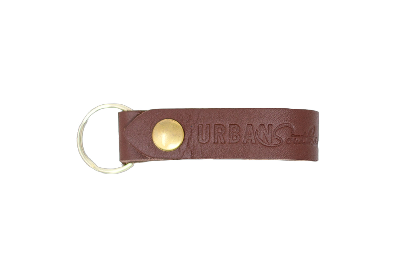 The Urban Key Fob, in the leather color chestnut.