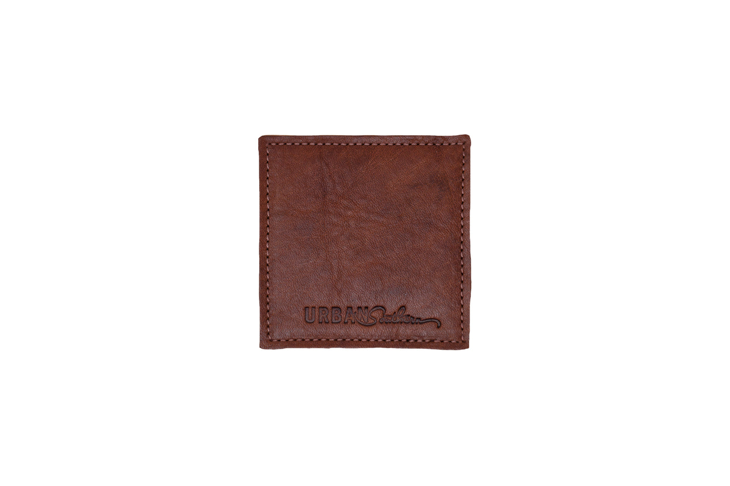 The Urban Southern handcrafted leather Square Coaster in Cognac.
