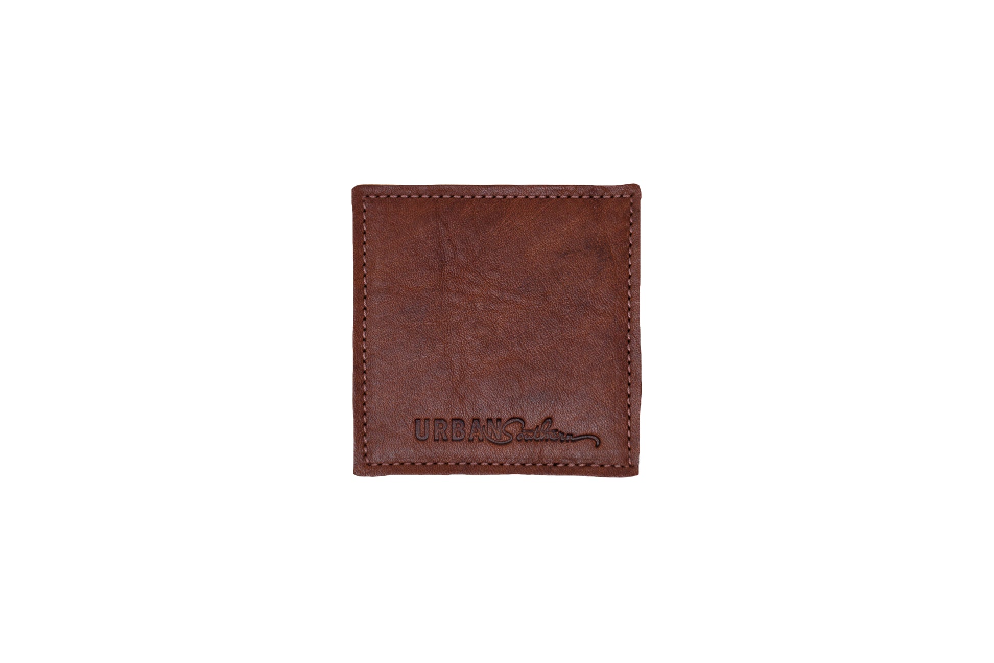 The Urban Southern handcrafted leather Square Coaster in Cognac.