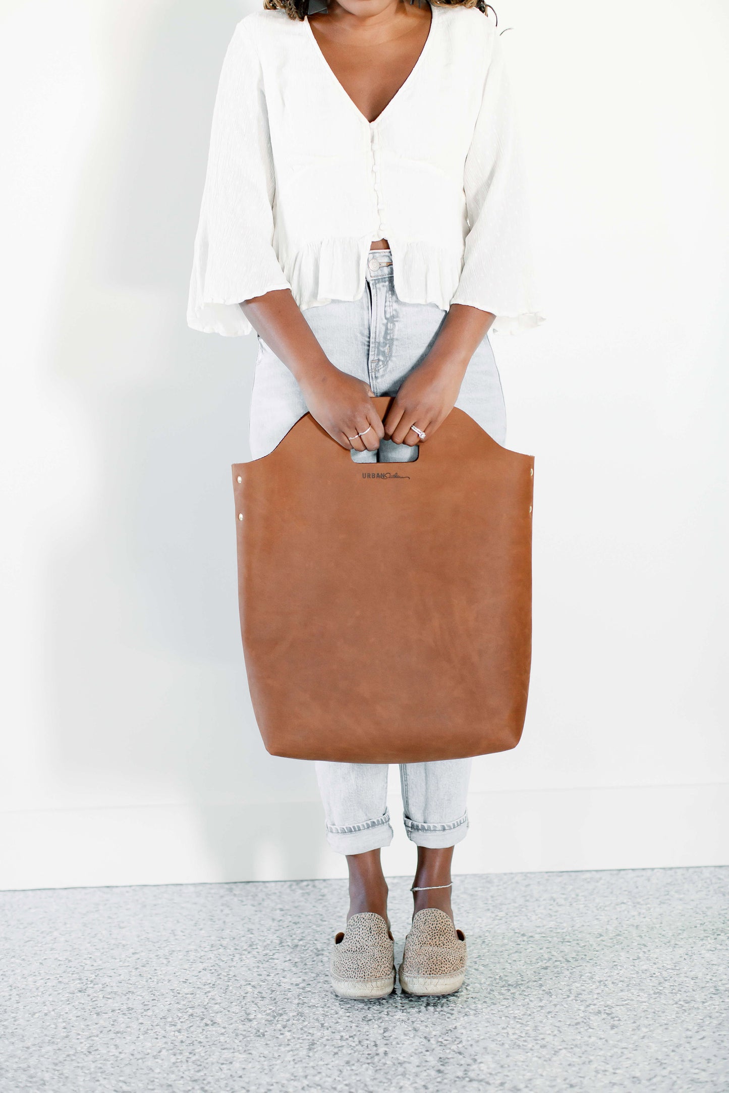 The Urban Southern handcrafted leather Market Tote in Honey.