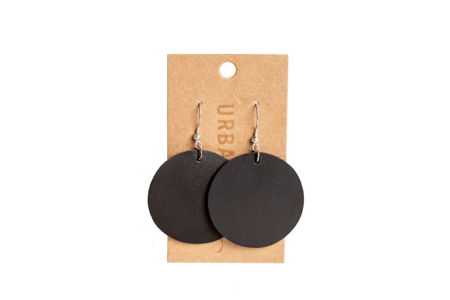 The Urban Southern Leather Circle Everyday Earrings in Black.