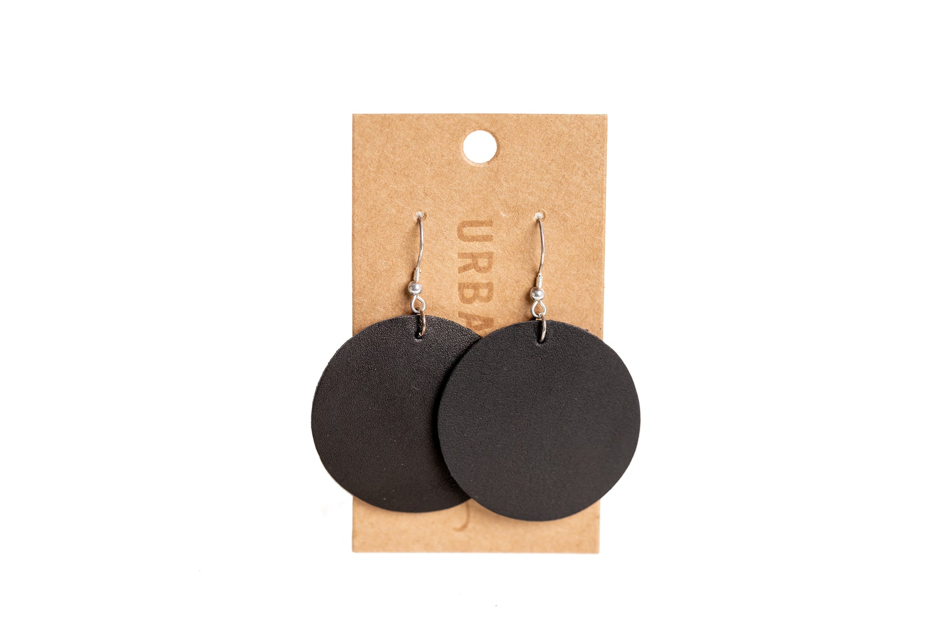 The Urban Southern Leather Circle Everyday Earrings in Black.