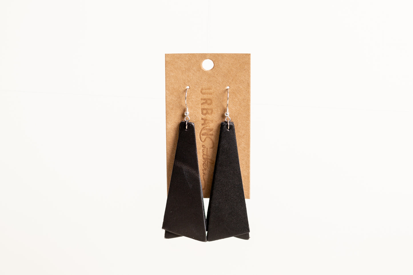 The Urban Southern Leather Long Geometric Everyday Earrings in Black.
