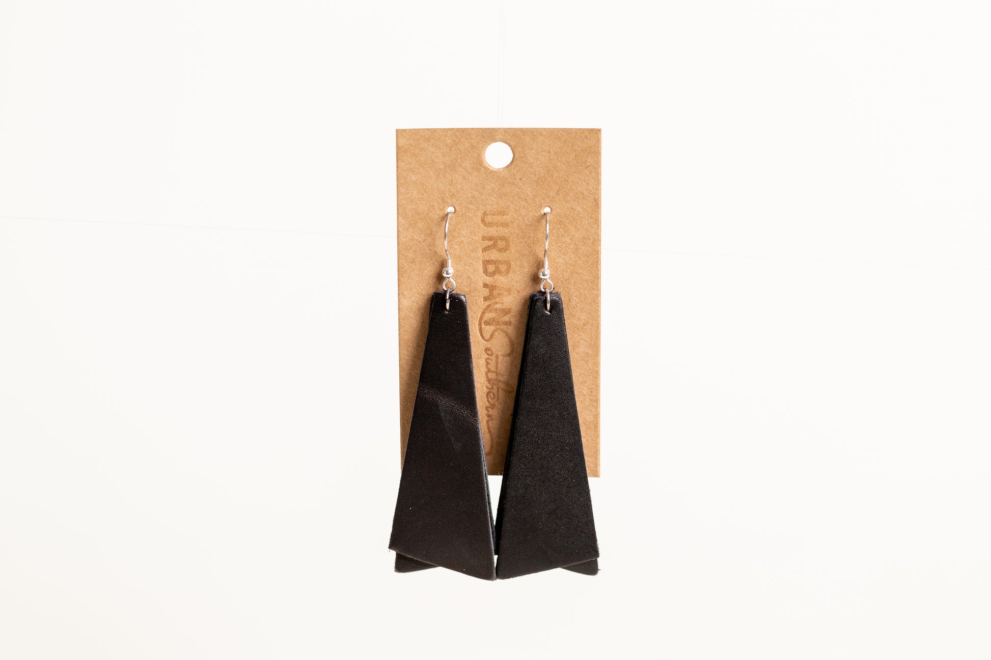 The Urban Southern Leather Long Geometric Everyday Earrings in Black.