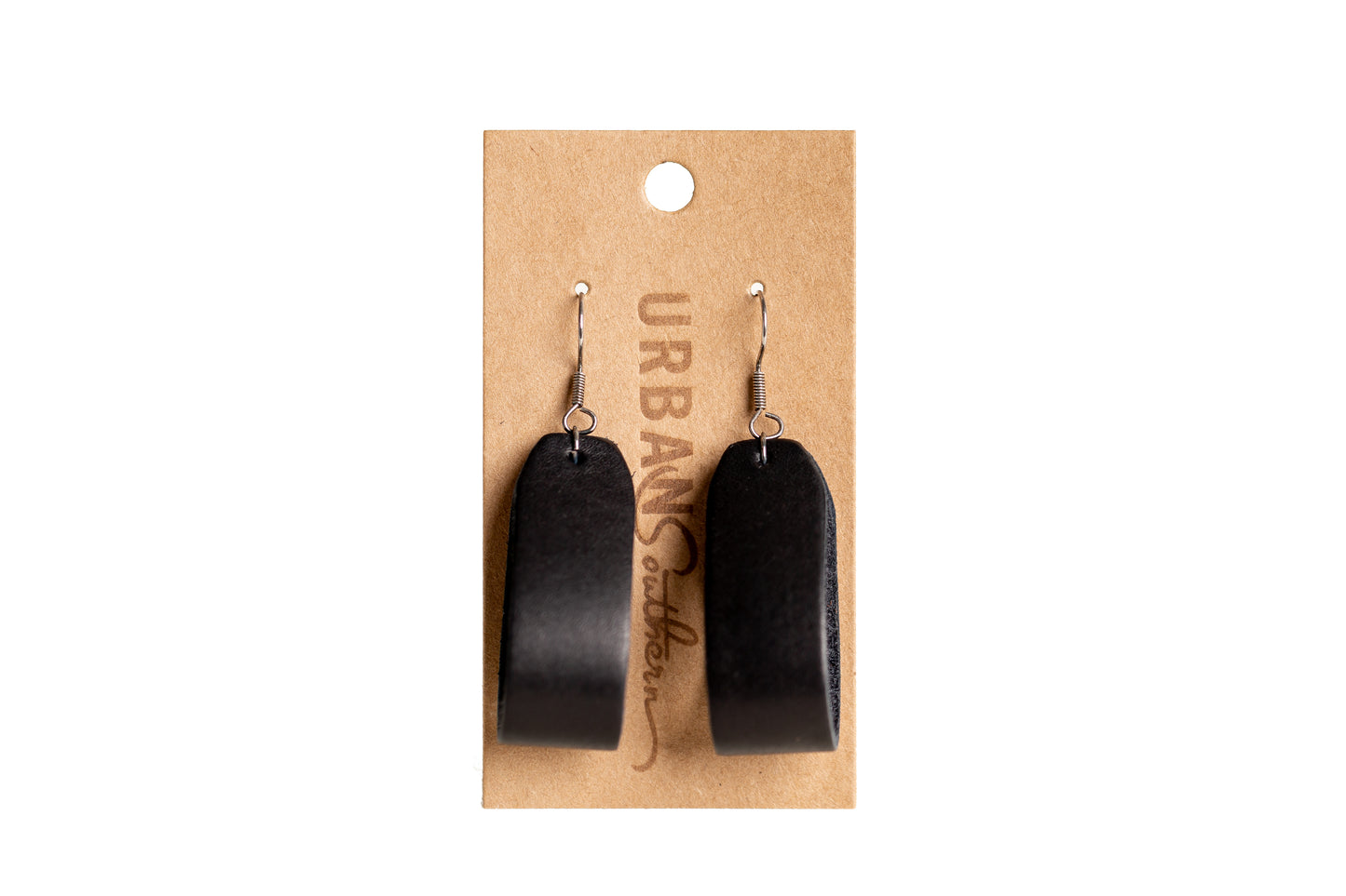The Urban Southern Leather Loop Everyday Earrings in Black.