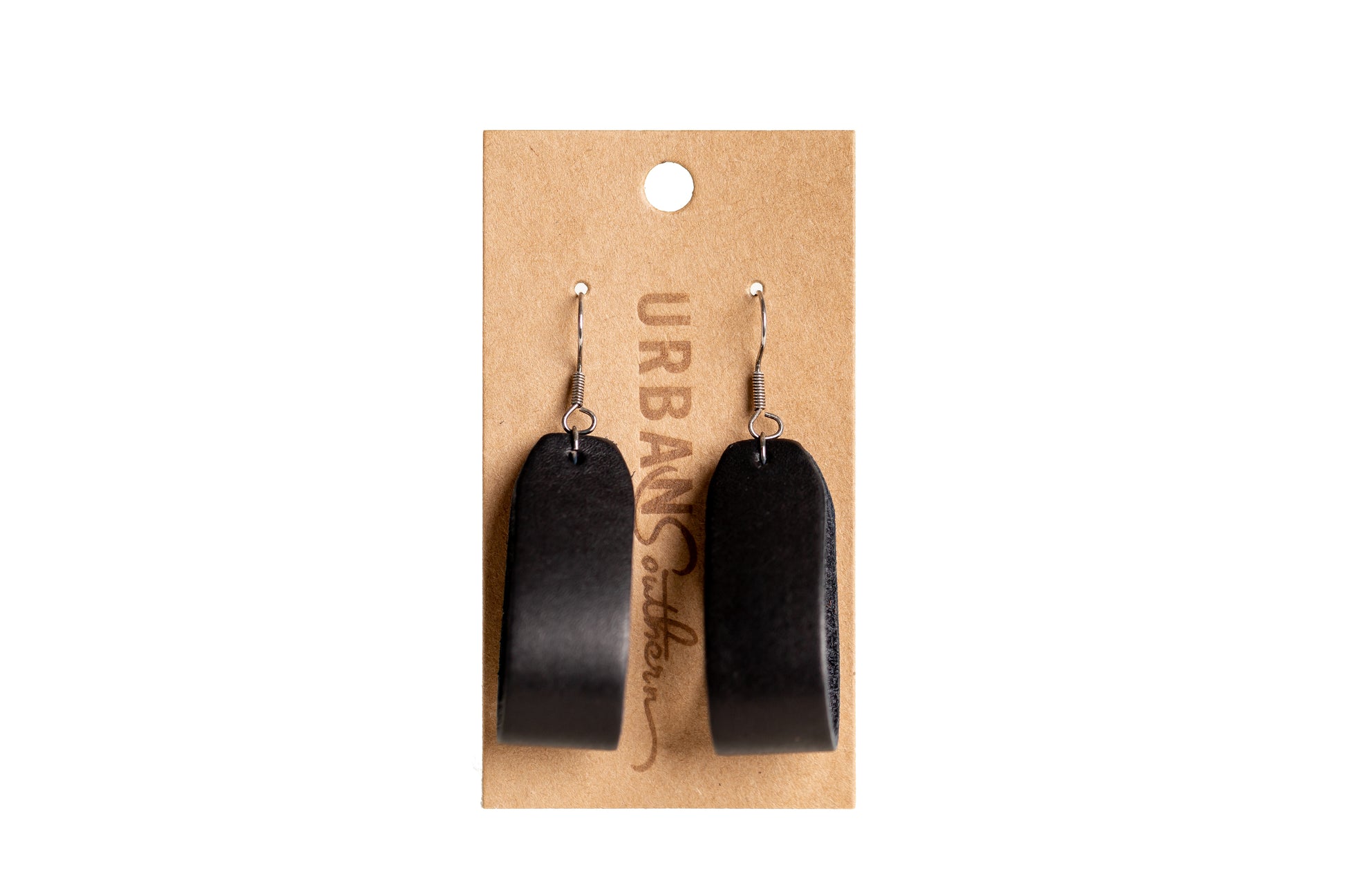 The Urban Southern Leather Loop Everyday Earrings in Black.