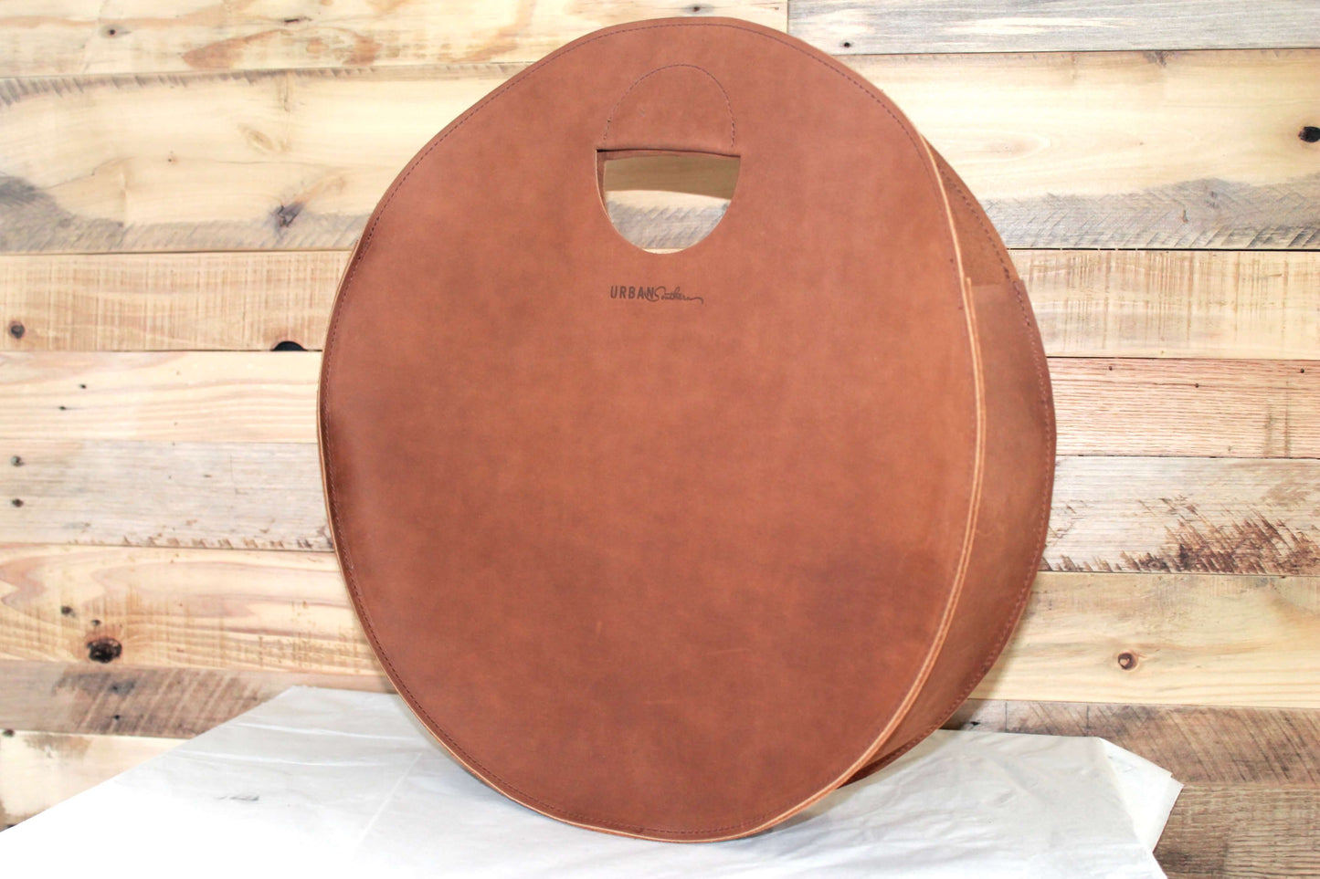 Handmade Leather Carrollton Circle Tote in Honey with engraved Urban Southern logo