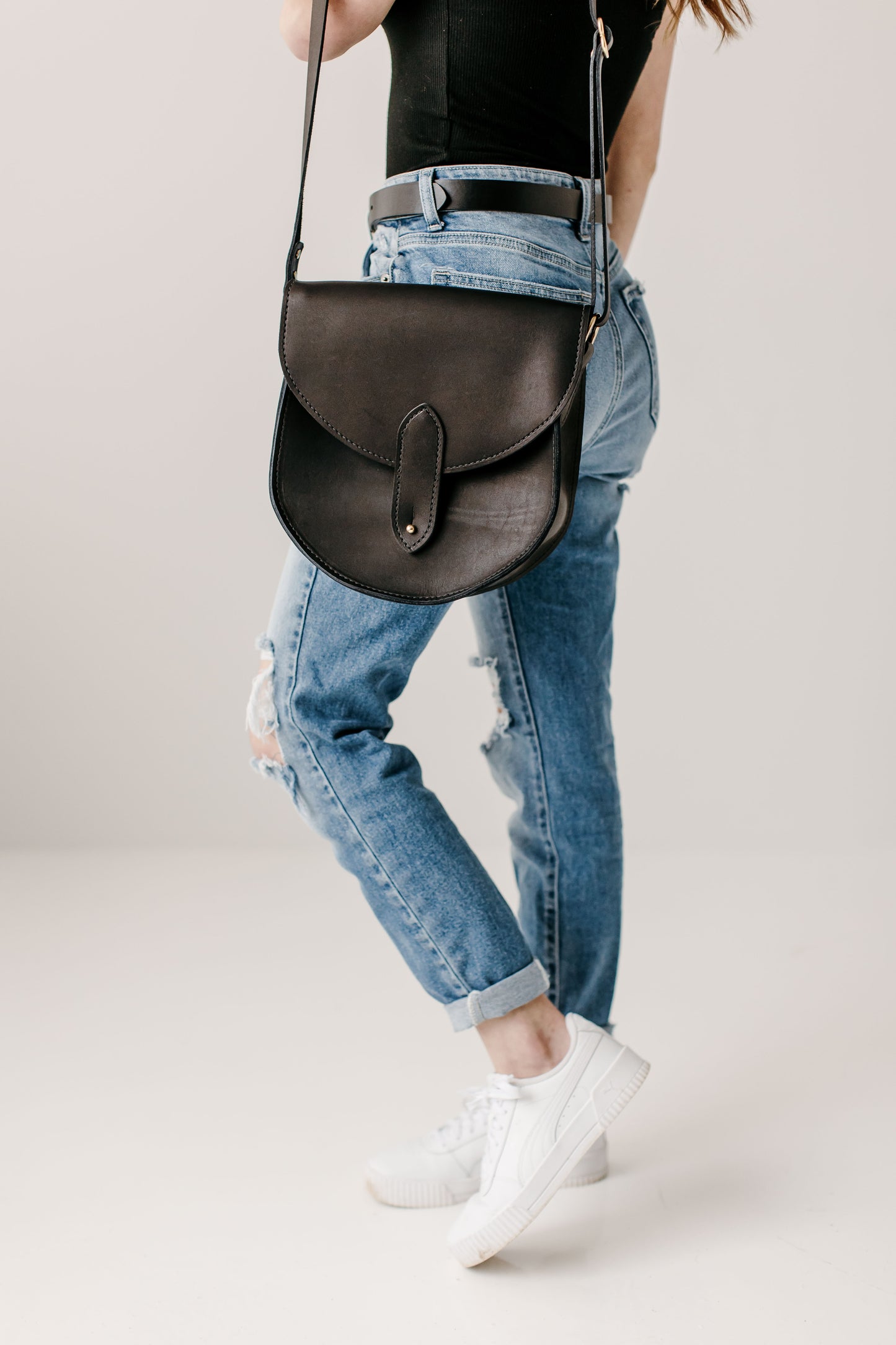 The Urban Southern handcrafted leather Heritage Saddlebag in Black.