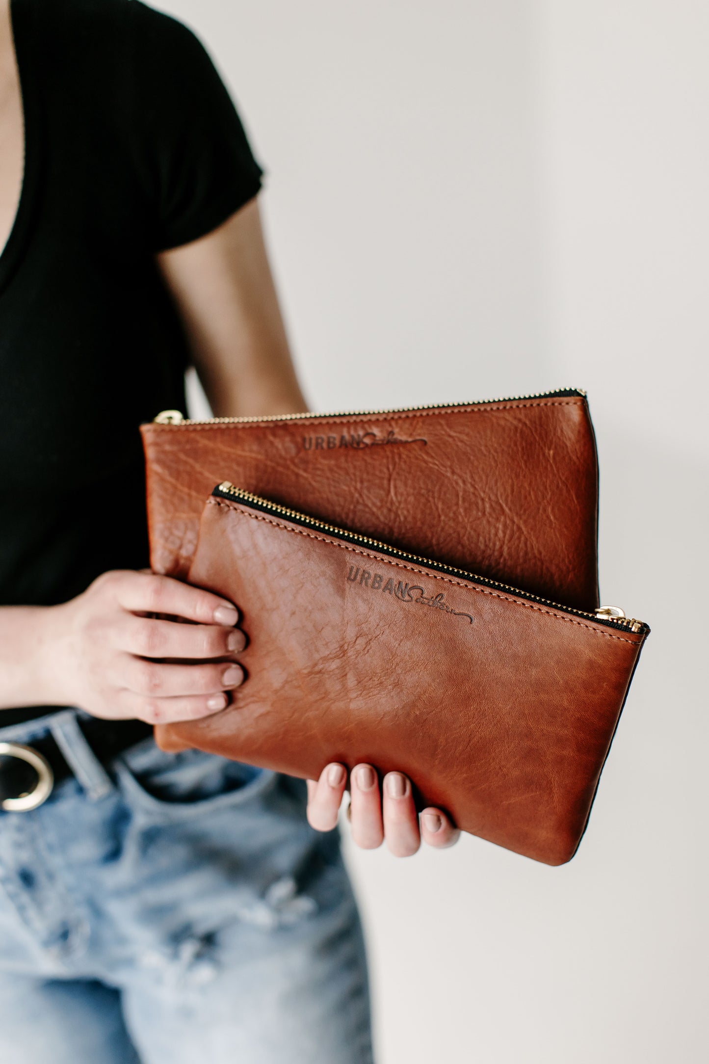 The Zipper Pouch Set in Cognac.