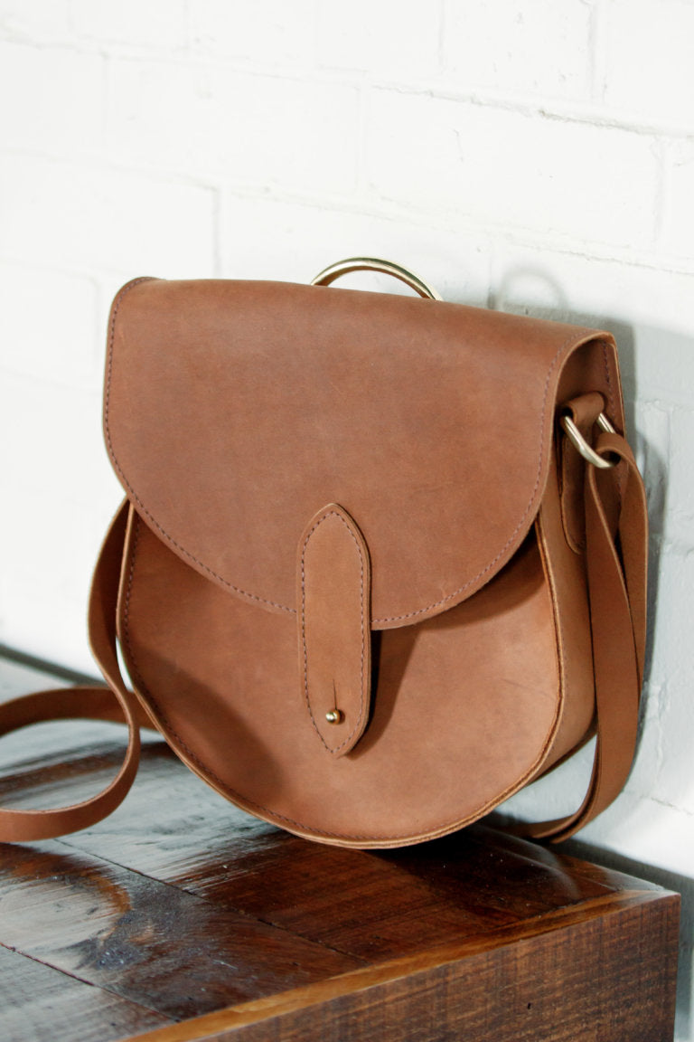 The Urban Southern handcrafted leather Heritage Saddlebag in Honey.