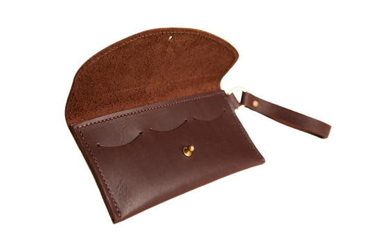 The outer flap of the Wristlet Wallet is lifted up, revealing three card slots.