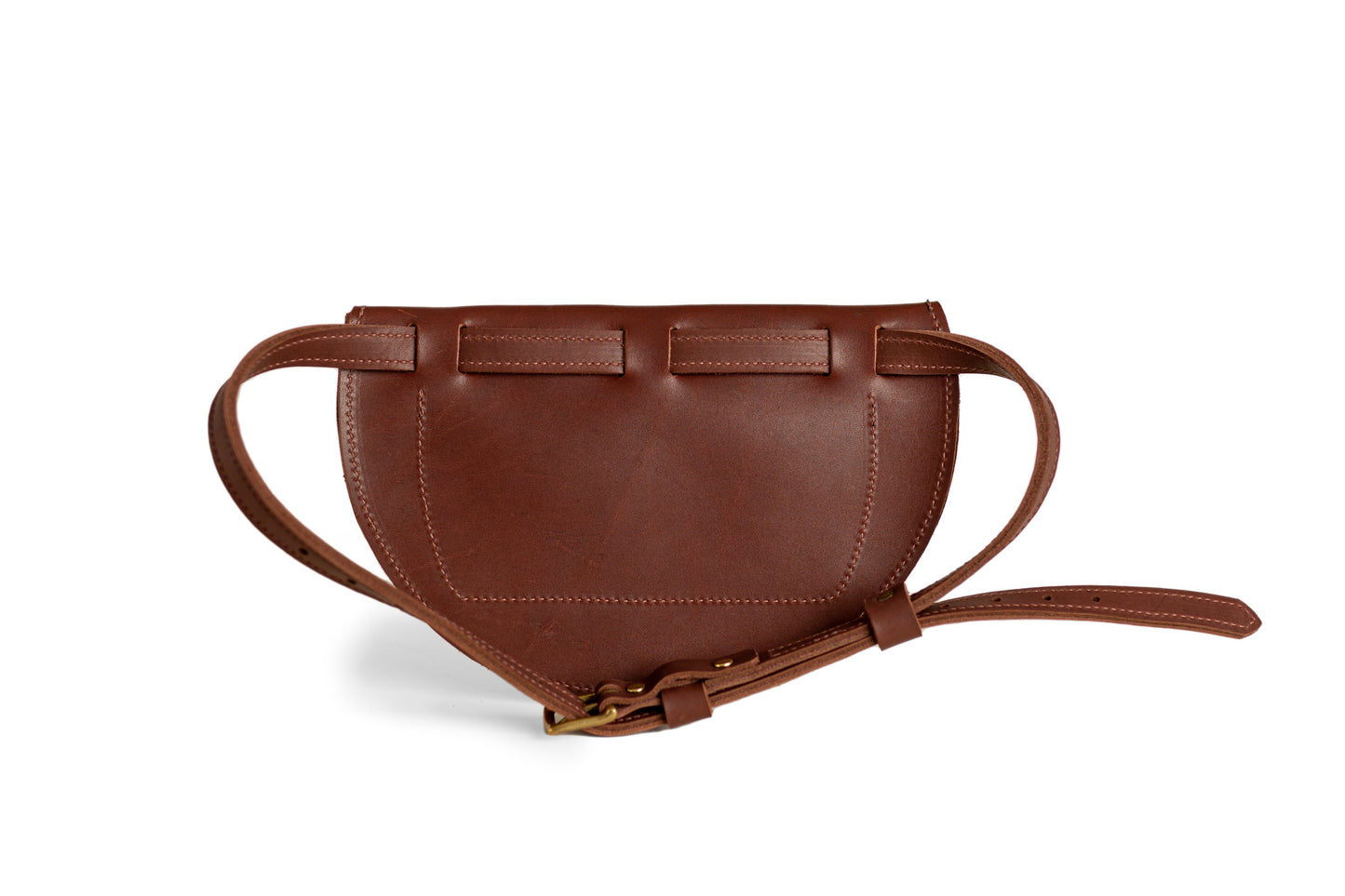 Back of Urban Southern Half Moon Belt Bag has three sturdy leather loops holding the adjustable leather belt strap in place.