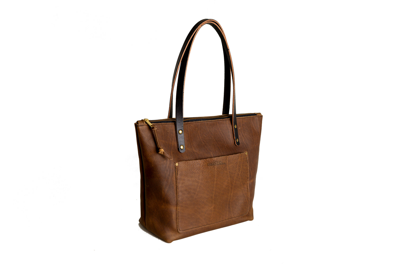 A side view of the mocha Urban Zipper Tote.