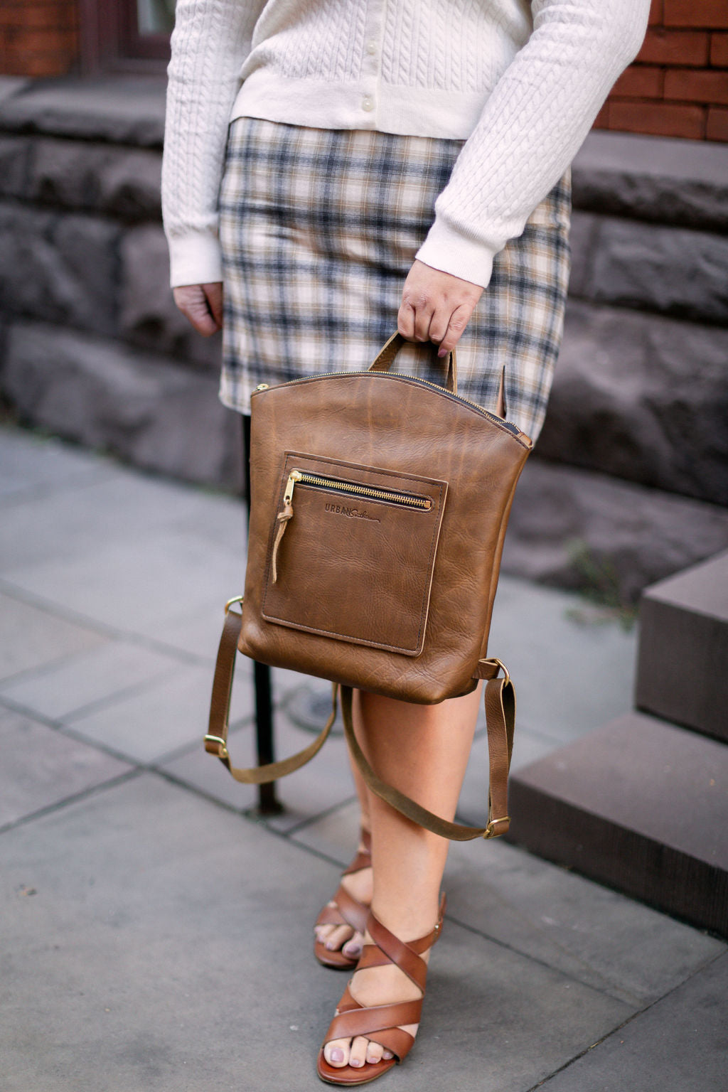 The Urban Southern handcrafted leather Brooklyn Backpack in Mocha.