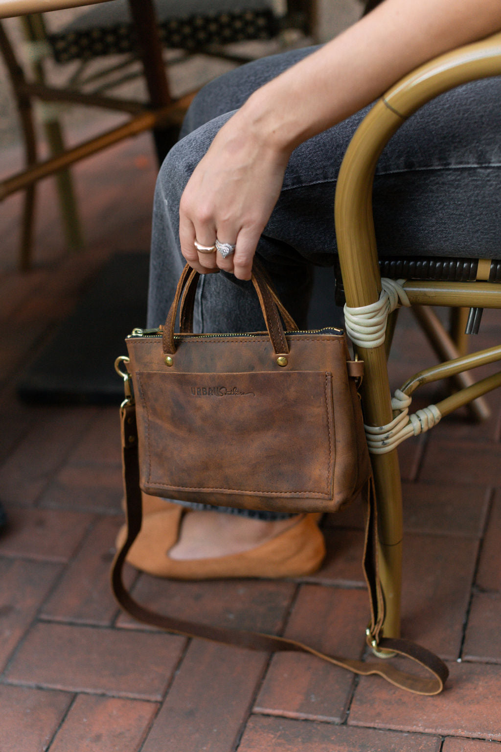 The Urban Southern handcrafted leather Cassidy Crossbody in Rustic Brown.