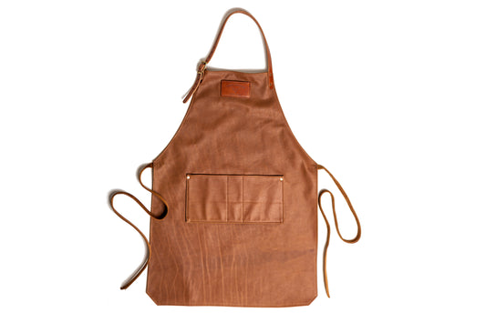 brown leather apron on a white background