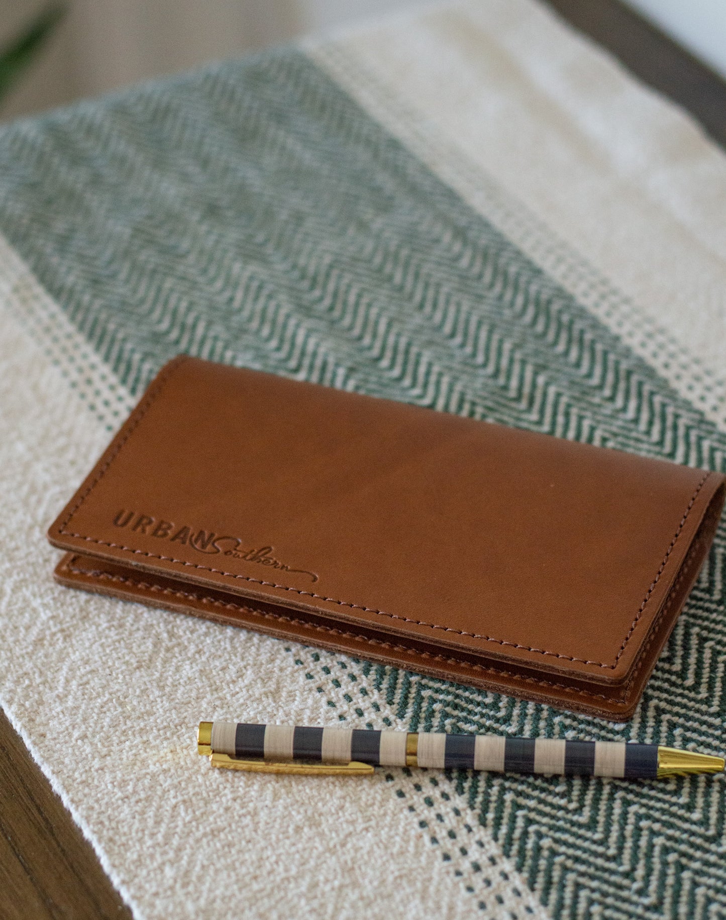 The Urban Southern handcrafted leather Checkbook Cover in Honey.