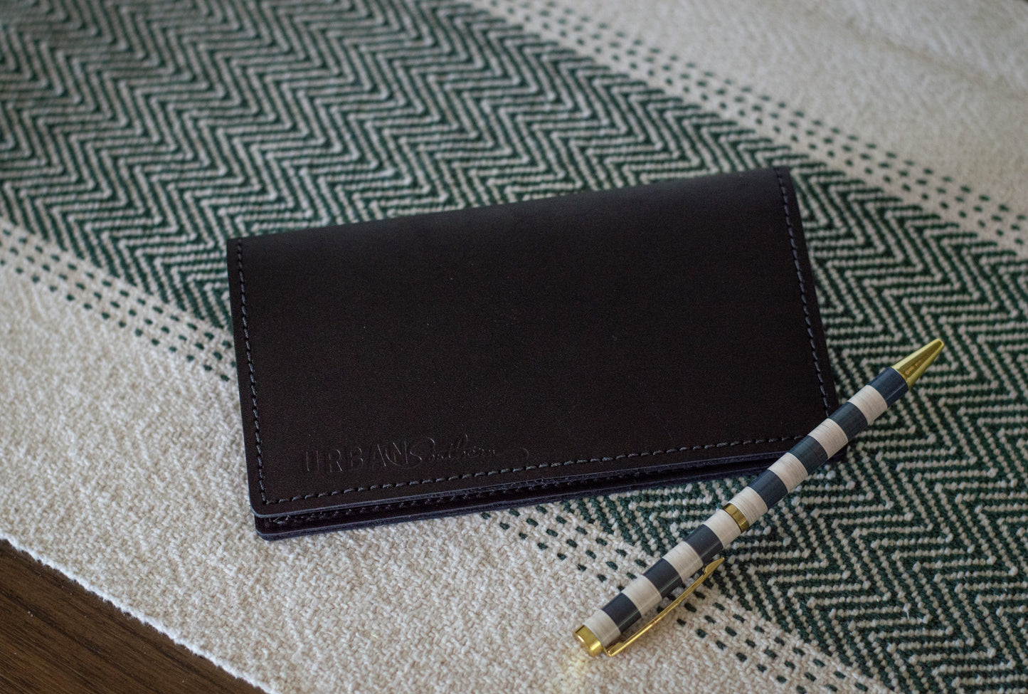 The Urban Southern handcrafted leather Checkbook Cover in Black.