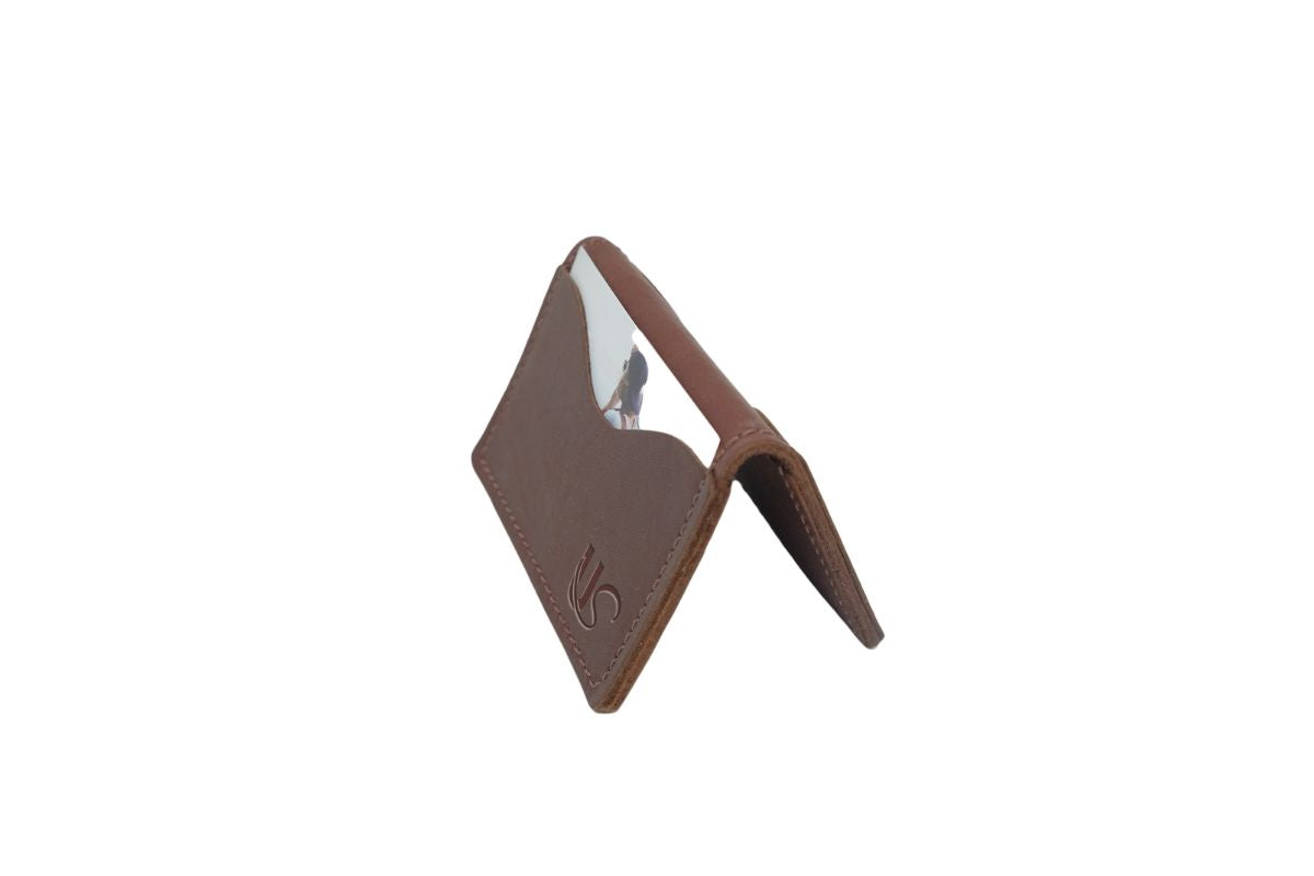 Brown leather wallet with the US logo on a white background