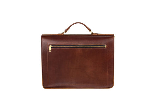 The back of the Executive Briefcase, featuring a convenient large zipper pocket, for quick access to your essentials. 