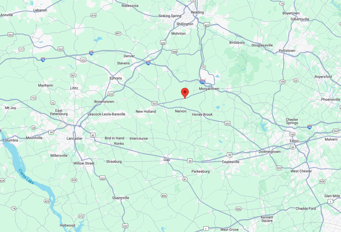 A map of the Lancaster County area.