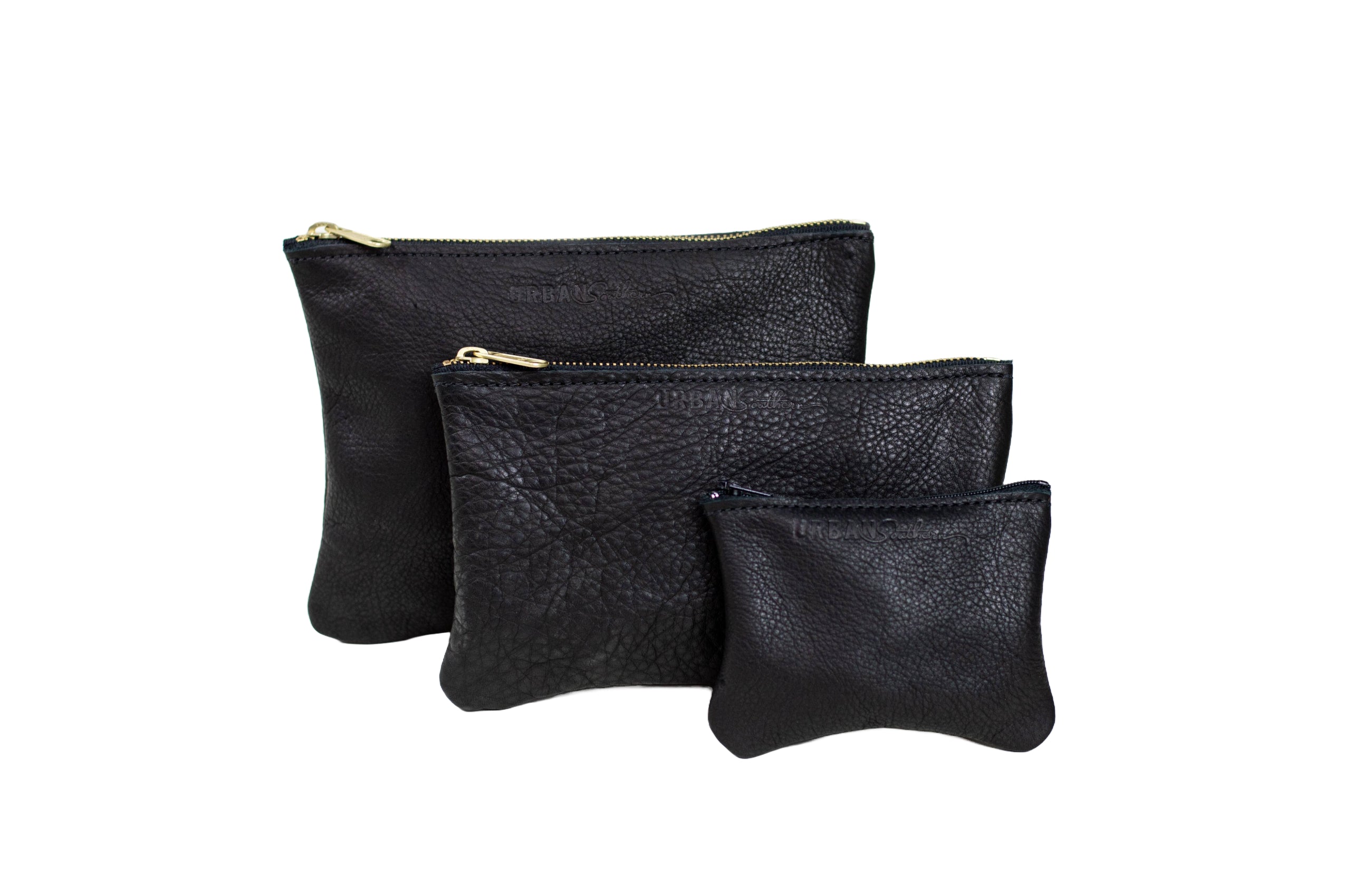 Set of 2 black lambskin pouches in S and M, black leather zipper pouch, makeup bag, soft leather purse, leather zip wallet, 2024 black purse set