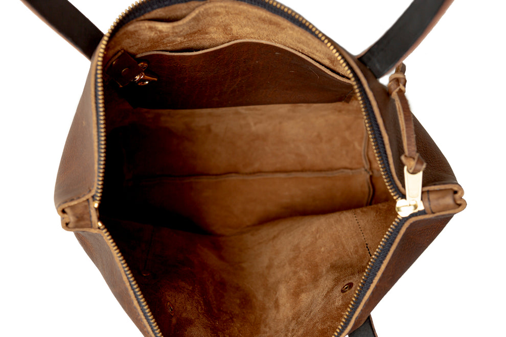 Urban Solid Leather Zip-Up Shoulder Bag